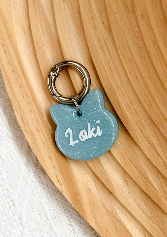 Sky Blue Sugar Kitty Custom Resin Pet Tag