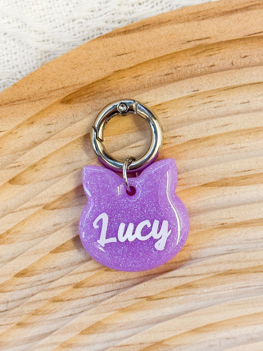 Purple Sugar Kitty Custom Resin Pet Tag