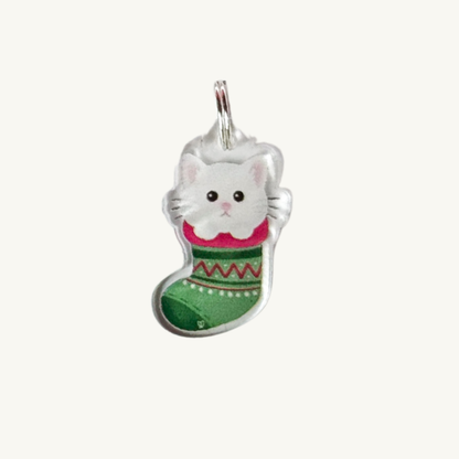 Festive White Cat Charm