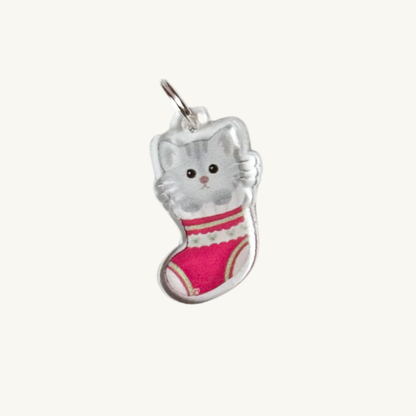 Festive Grey Cat Charm