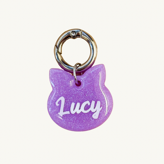 Purple Glitter Customized Pet Tag with name and phone number personalization